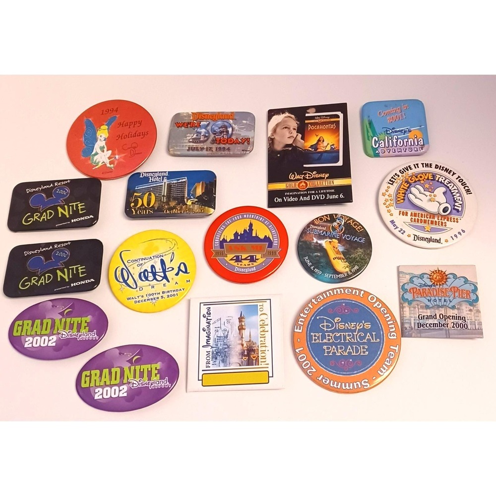 VTG Disneyland Pinback Button Lot 16pc Disney California Adventure Grad Night